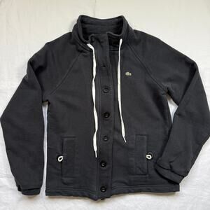 Izod Lacoste Sweatshirt Jacket, Black, Zipper & Button Front, Size S, EUC